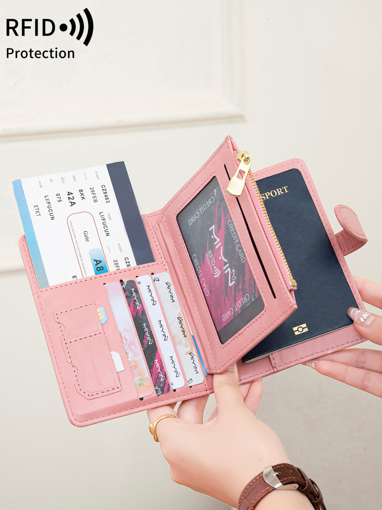 Travel Accessories Rfid - Bolsa para pasaporte con cepillo antirrobo